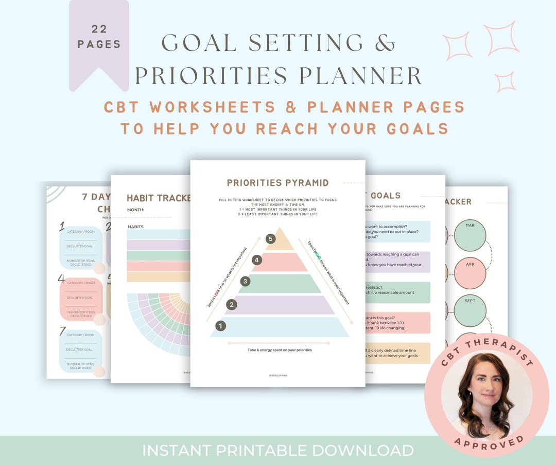 Goal Setting & Priorities Cbt Planner 2025, Worksheets and Planner ...