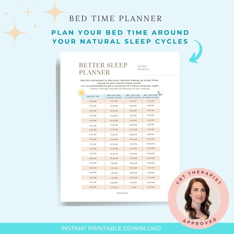 Bed Time Planner, Sleep Log, Sleep Tracker, Sleep Hygiene, Sleep ...