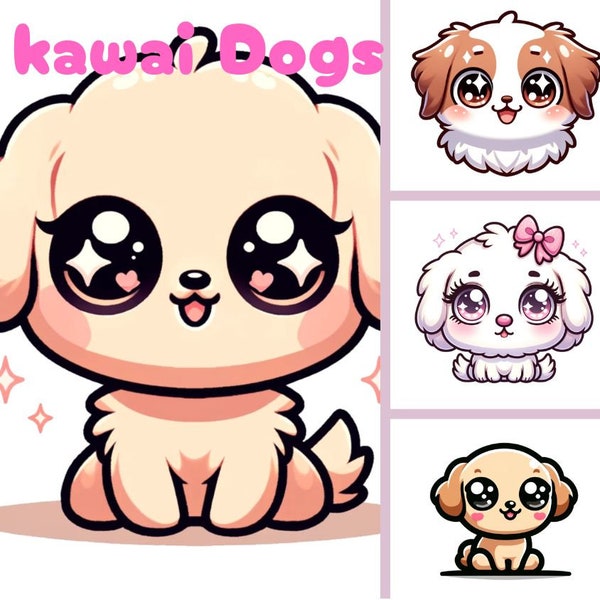 Kawaii Sweet dogs Clipart | 18 Cute dogs Clipart PNG Animal commercial use digital download, kawai clipart dog PNG, dog clipart png files