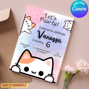 Cat Birthday Invitation, Cat Theme Birthday Invitation, Are You Kitten Me Birthday, Paw-ty Birthday Invite, Invitation Template, cute cat
