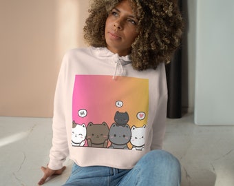 Sudadera corta con capucha Kawaii Kitties