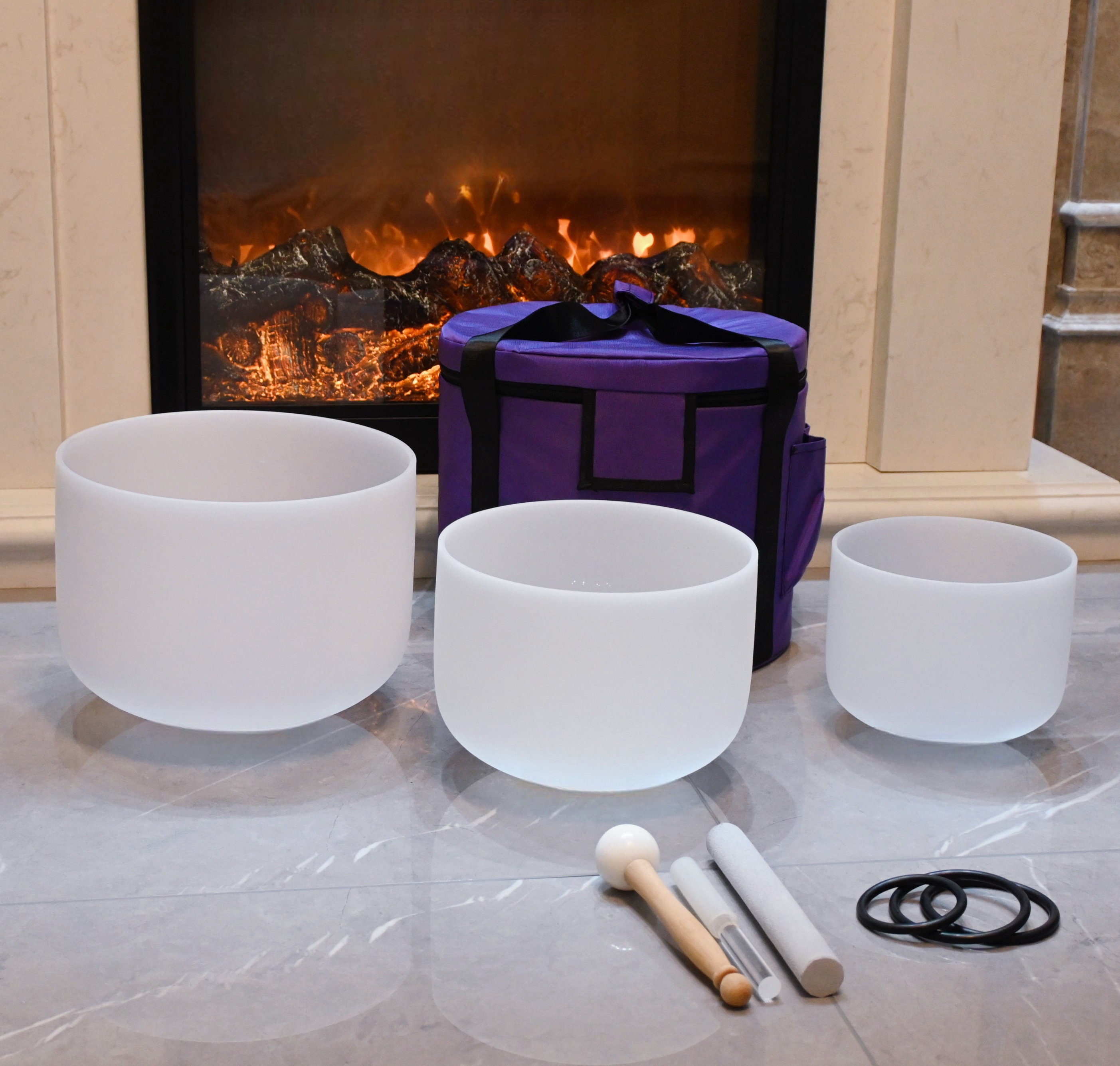 432HZ Perfect Pitch Crystal Singing Bowl Set 8''A10''F12''D Chakra