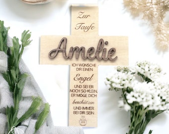 Wunderschönes Kreuz Taufe/Kommunion/Konfirmation/Firmung personalisiert | Taufgeschenk aus Holz personalisiert | Geschenk für viele Anlässe