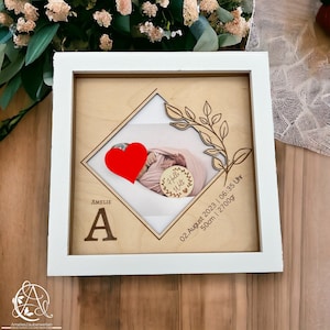 Personalized photo frame for birth – wooden frame with engraving of baby details – gift idea for baby shower for boys & girls