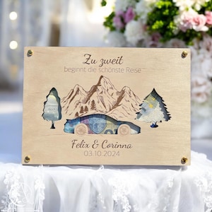 Hochzeitsgeschenk | Geschenkidee | Geldgeschenk | Auto | personalisiert | Geschenk zur Hochzeit | Brautpaar | Gebirge | Berge | Holzgeschenk