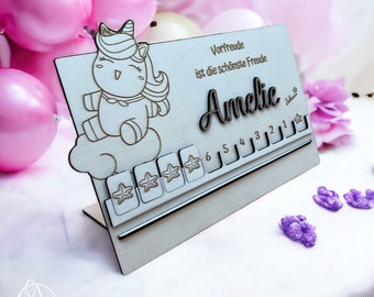 Cute children's countdown: Wooden countdown to stand up or hang with name | Children's birthday | Child | Countdown | Learn to count | Gift