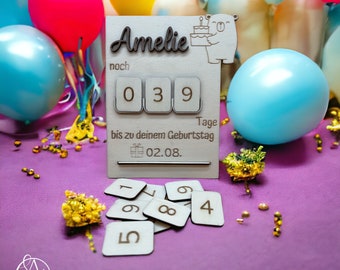 365-day countdown: Personalized with name as a wooden cutout until the birthday | Children's birthday | Child | Countdown to the birthday