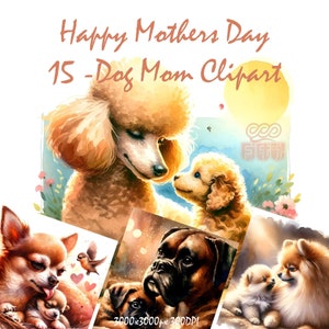 Glücklicher Muttertag Hund Mama Clipart, Mutter Hund, Hunderassen Clipart, Muttertag Clipart, Muttertag JPG, Hundeliebhaber Clipart, digitaler Download