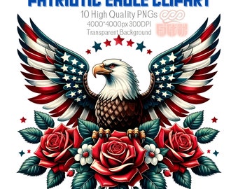 Watercolor Patriotic Eagle Clipart,10 High Quality PNGs,Patriotic Bald Eagle,4th of July Clipart,Stars and Stripes Eagle,PNG Sublimation