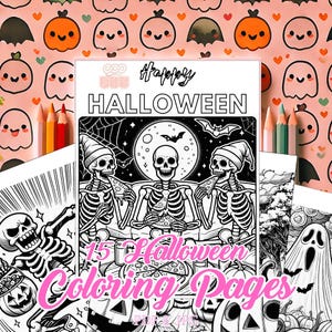 Happy Halloween Coloring Pages,15 Halloween Coloring Pages JPG-PDF,Instant Download,Printable Coloring Sheet,Coloring for Adults and Kids