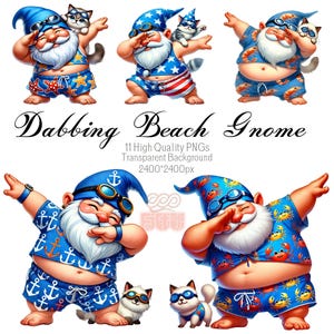 Aquarelle tamponnant des cliparts nain de plage, 11 fichiers PNG de haute qualité, téléchargement immédiat, nain joufflu, nain heureux, clipart nain mignon, nain de chat, nain PNG
