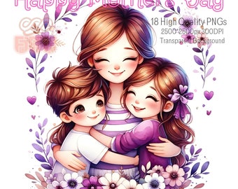Watercolor Happy Mothers Day Clipart | 18 High Quality PNGs | Mothers Day Illustrations Clipart | Floral Mothers Day  PNGs| Mother and Child