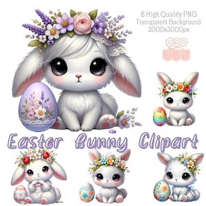 Watercolor Easter Bunny Clipart,8 High Quality PNG,Instant Download,Happy Easter PNG,Adorable Easter Bunny Clipart,Rabbit Transparent PNG