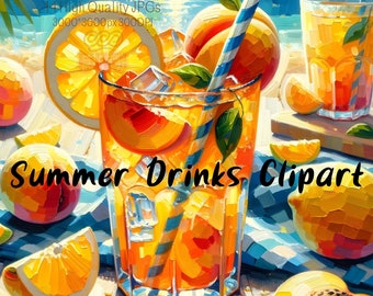 Impasto Summer Drinks Clipart | Lemonade, Beach Theme (JPGs)