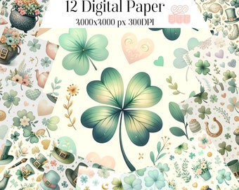 Printable St.Patrick’s Day Digital Paper, St. Patricks Clipart ,Scrapbooking, Card Making