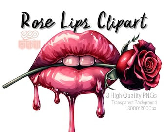 Aquarel rozenlippen clipart, 13 hoge kwaliteit png's, lippen en roos clipart, afdrukbare lippen png, digitale download, druipende lippen png, rode roos lippen