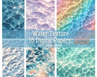 Water Texture Digital Paper,16 Digital Paper Water Texture Background,Water Texture JPGs,Water Ripples,Digital Download,Printable Background
