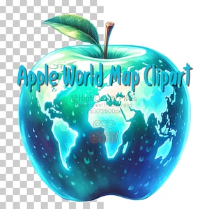 Aquarell Apfel Weltkarte Clipart, 12 hochwertige PNGs, Apfel Weltkarte PNGs, Apfel Obst Clipart, Obst-Liebhaber, Printables Apfel Karte PNGs