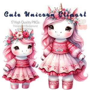 Watercolor Cute Unicorn Clipart,17 High Quality PNGs,Cute Unicorn PNGs,Digital Download,Printables Unicorn,Cute Unicorn Mama and Child PNGs