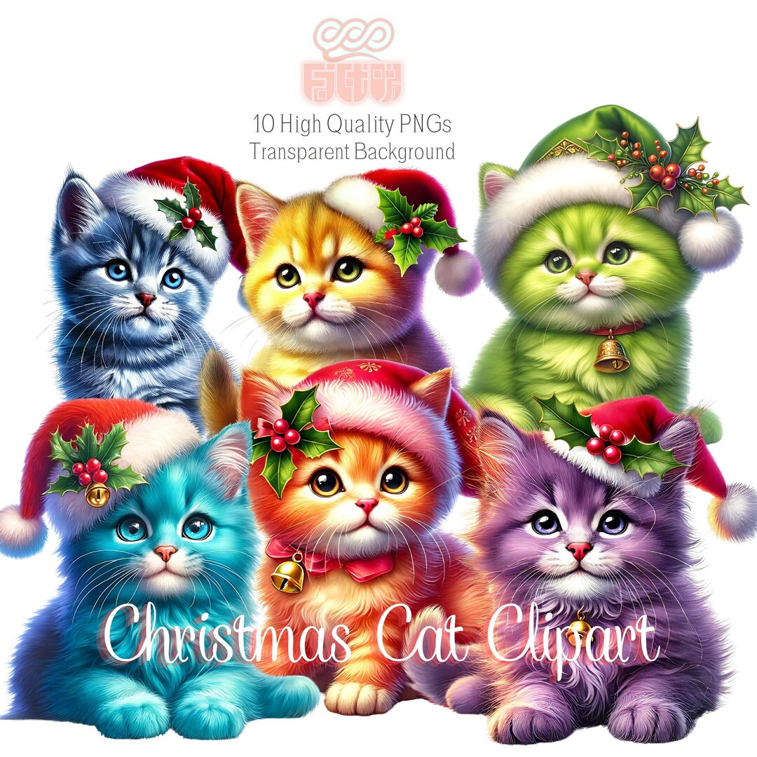 Watercolor Christmas Cat Clipart: 10 PNG Images (digital Download) - Etsy