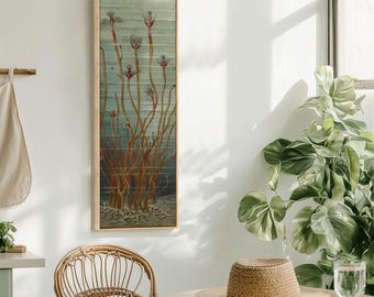 Vertical Botanical Canvas Print, Rustic Wildflowers Wall Art, Framed Artwork