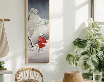 Japanese Snowy Landscape Canvas Print | Ukiyo-e Winter Wall Art, Framed Traditional Samurai in Snow
