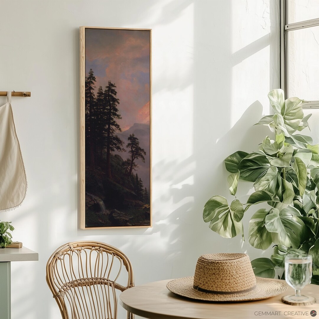 Sunset Mountain Forest Wall Art | Vertical Framed Landscape Canvas ...