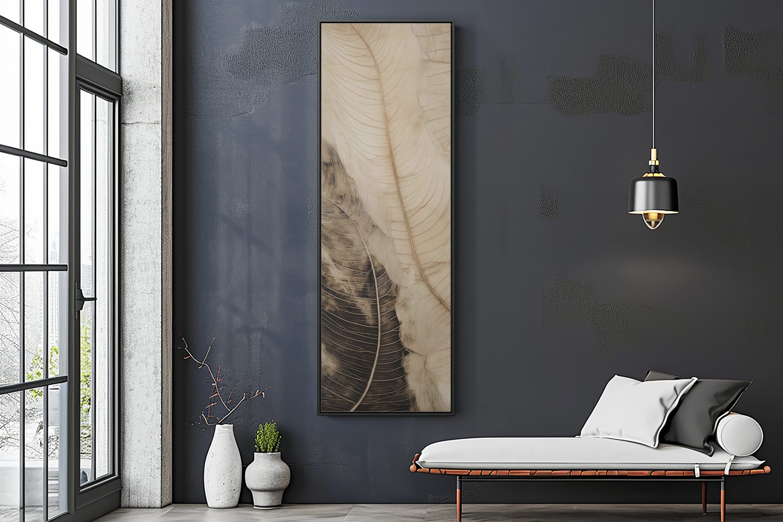 Abstract Leaf Large Vertical Wall Art for Living Room Neutral Wall Art