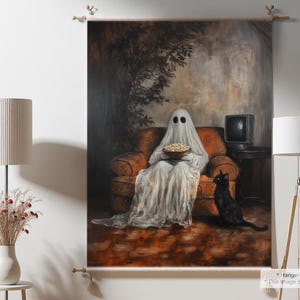 かわいいゴシックゴースト壁タペストリー | 黒猫ハロウィンハウスデコレーション | 布製壁掛け | ダークオータムシーズンタペストリー壁アートギフト