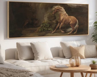 Horse and Lion Canvas Print | Vintage Equine Wall Art