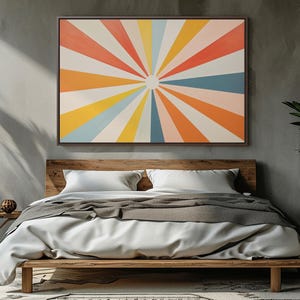 Abstract Sunburst Canvas Wall Art | Framed Horizontal Sun | Living Room Boho Sun Art Print | Art for Modern Decor | Minimalist Above Bed Art