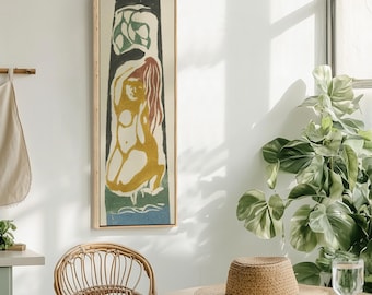 Nude Figure Canvas Print | Mid-Century Modern, Framed Vertical Wall Art