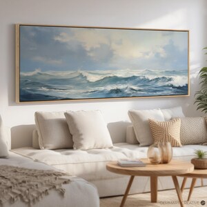 Framed Ocean Waves Canvas Print | Long Coastal Seascape Wall Art