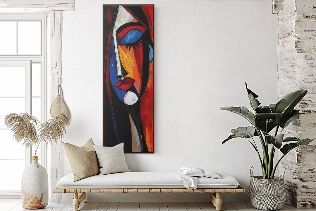 Surreal Woman Painting Framed Canvas Print Figurative Cubism Vertical