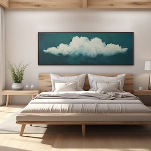 Cloud Over Bed Wall Art Large Canvas | Panoramic Horizontal Abstract Cloud | Modern Minimalist Painting Decor | Nursery Decor Framed Prints