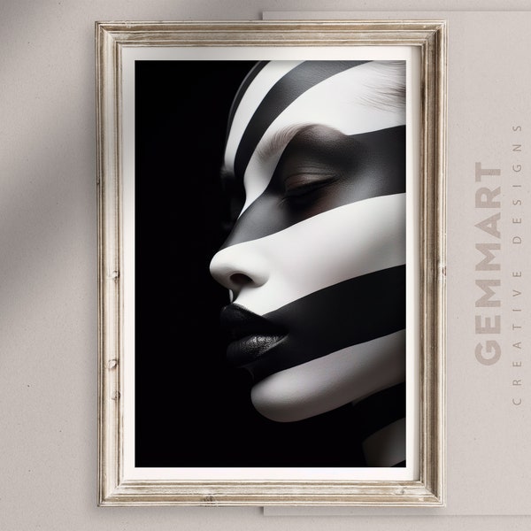 Black And White Face Wall Art Etsy