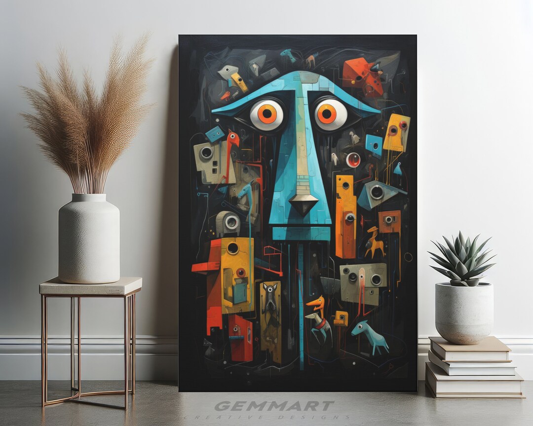 Inner World of Dog Wall Art Canvas Painting Surreal Dog Poster Abstract