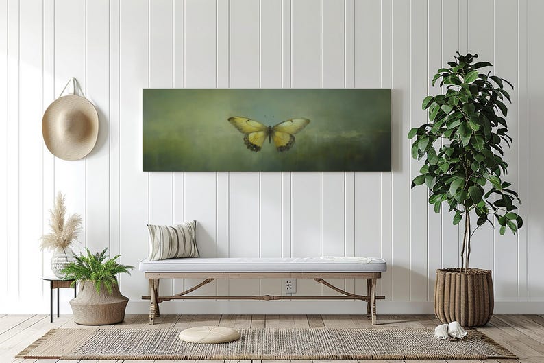 Butterfly Canvas Wall Art Sage Green Panoramic Print Abstract Butterfly