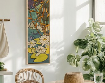 Dragonfly and Lotus Canvas Wall Art | Art Nouveau Botanical Print