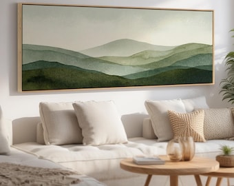 Sage Green Abstract Mountain Wall Art | Landscape Canvas Print, Minimalist Painting, Calm Scandinavian Decor