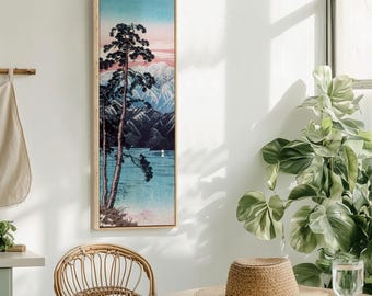 Japanese Landscape Canvas Wall Art | Ukiyo-e Style Print, Serene Mountain & Lake Scene Framed Artwork