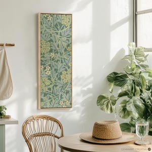 Botanical Canvas Print: Green Art Nouveau Floral Painting, Framed Giclée Artwork