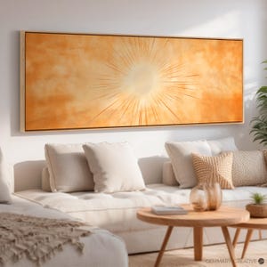 Sunburst Panoramic Horizontal Print | Large Sun Wall Art on Canvas | Warm Boho Wall Art | Abstract Minimalist Painting | Framed Wall Decor