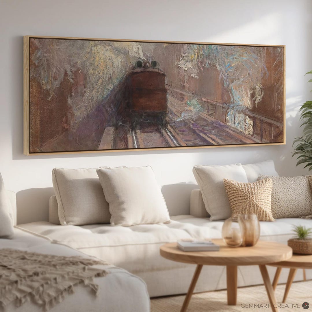 Vintage Train Painting Framed | Moody Steam Locomotive Wall Art ...