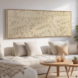 Beige Botanical Canvas Print | Horizontal Leaf Painting, Modern Wall Art