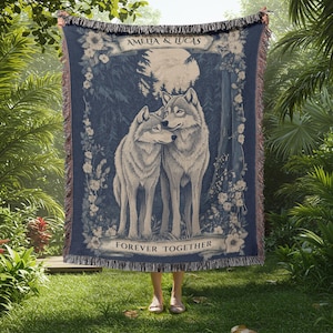 Wolf Couple Personalized Custom Tapestry or Blanket | Valentine's Day Blanket | Unique Wedding Anniversary Gift | Couple Gifts Custom Name