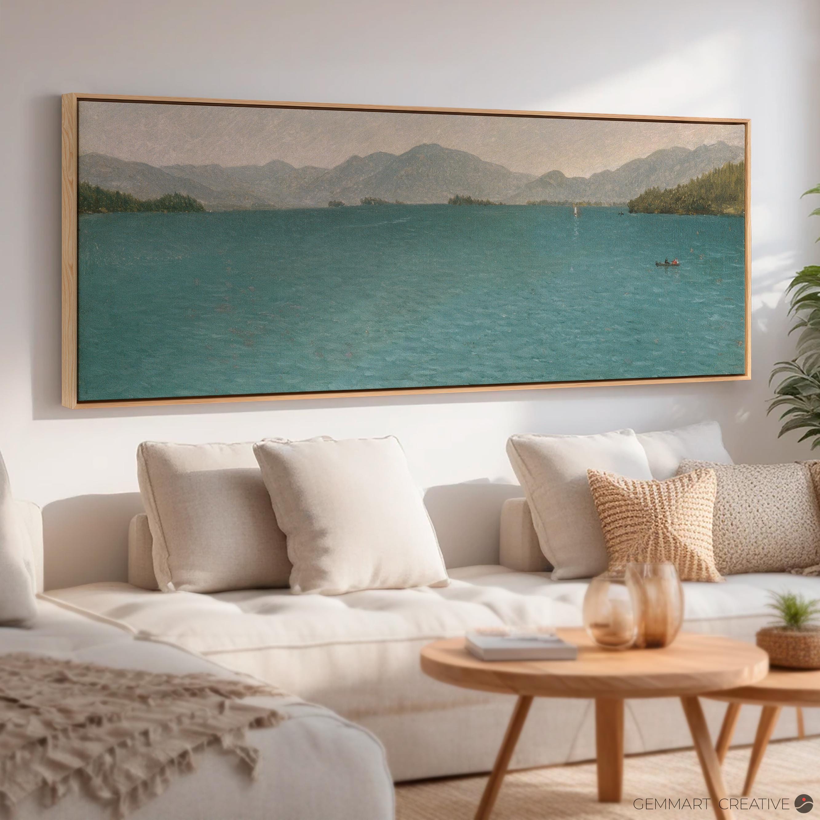 Serene Lake Scene Long Horizontal Wall Art | Panoramic Minimalist Nature Landscape Canvas Print | Tranquil Water Coastal Wall Decor Hanging