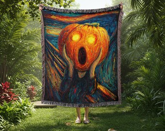 Pumpkin Scream Woven Throw Blanket | Halloween Tapestry