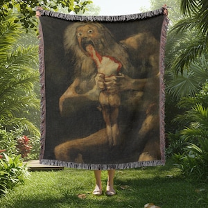 Francisco de Goya Woven Tapestry | Saturn Devouring His Son Gothic Art Blanket | Dark Academia Home Decor | Classic Greek Mythology Tapestry