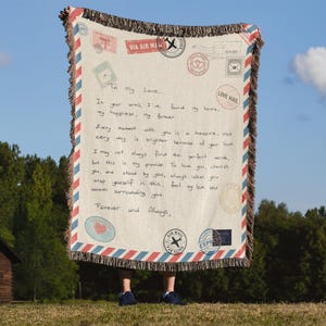 Love Letter Blanket Personalized Valentines Gift | Woven Handwriting Message Custom Throw | Anniversary Tapestry for Girlfriend, Boyfriend